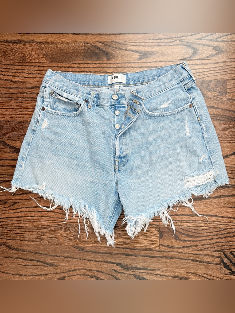 AGOLDE Parker Long Distressed Denim Shorts size 30